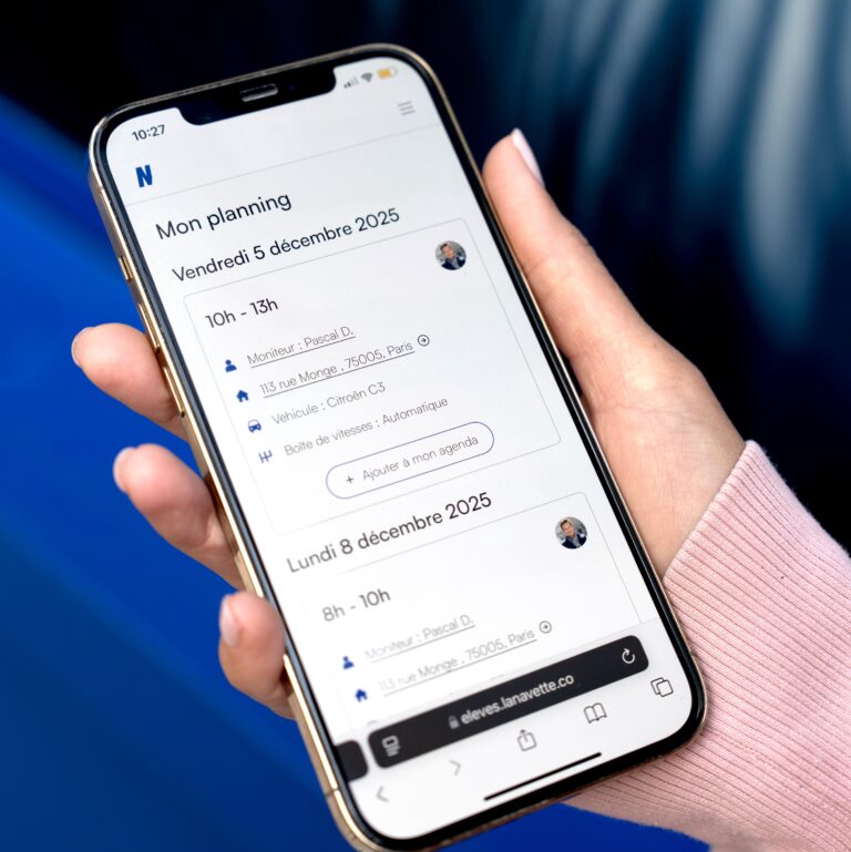 application candidat la navette pour visualiser son planning de stage de conduite accéléré